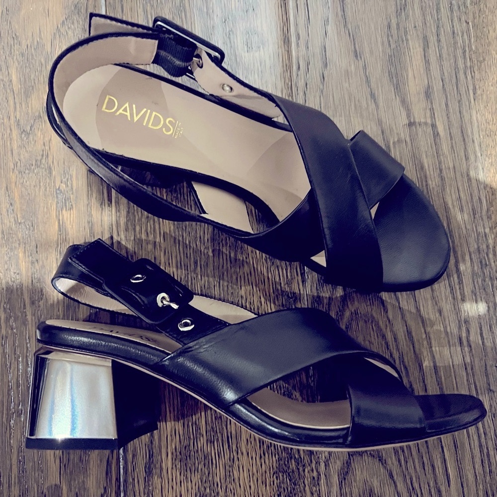 BROWN’S Shoes/Sandals With Chrome Metal Block Heels, New In Box, Size 40